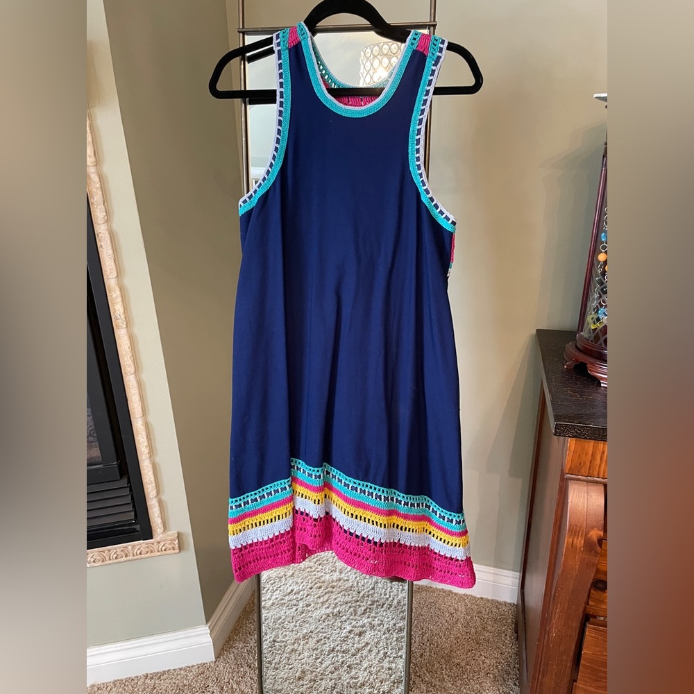 Anthropologie -Beautiful embroidered Cotton dress in navy. It is lined
